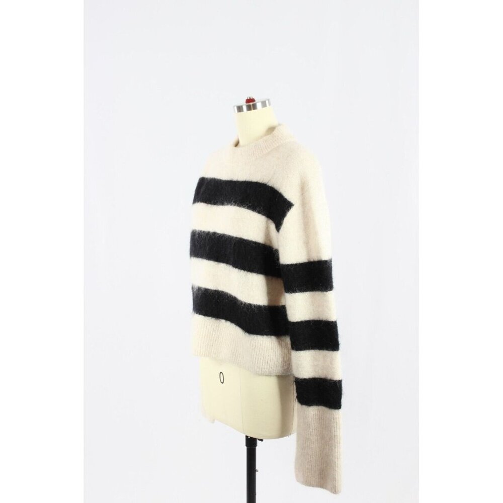 H&M White Black Striped Mohair Wool Blend Knit Crew Neck Sweater, Size M - Picture 5 of 13